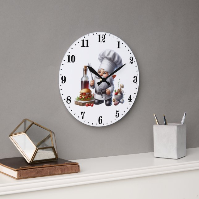 Cute gnome chef lovers  large clock (Office)