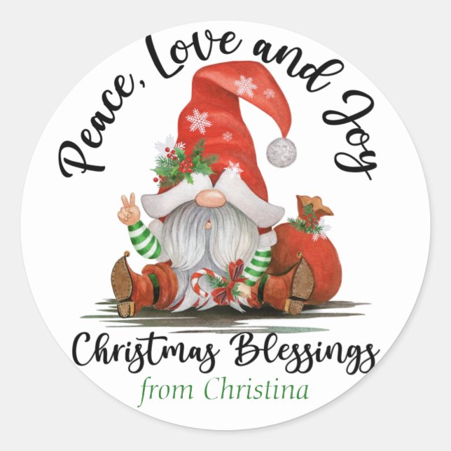 Cute Gnome Christmas Blessings Custom Gift Classic Round Sticker (Front)