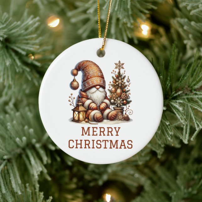 Cute Gnome Christmas Ceramic Ornament (Tree)