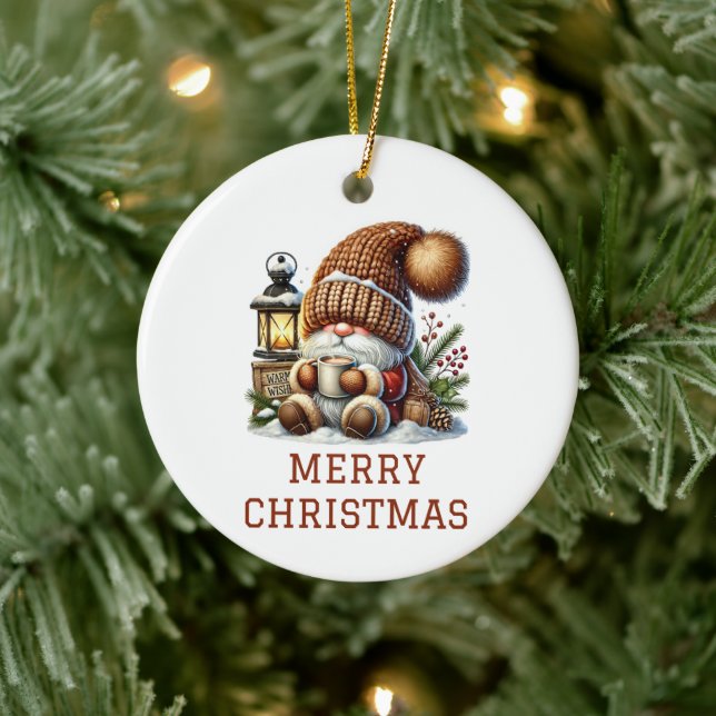 Cute Gnome Christmas Ceramic Ornament (Tree)