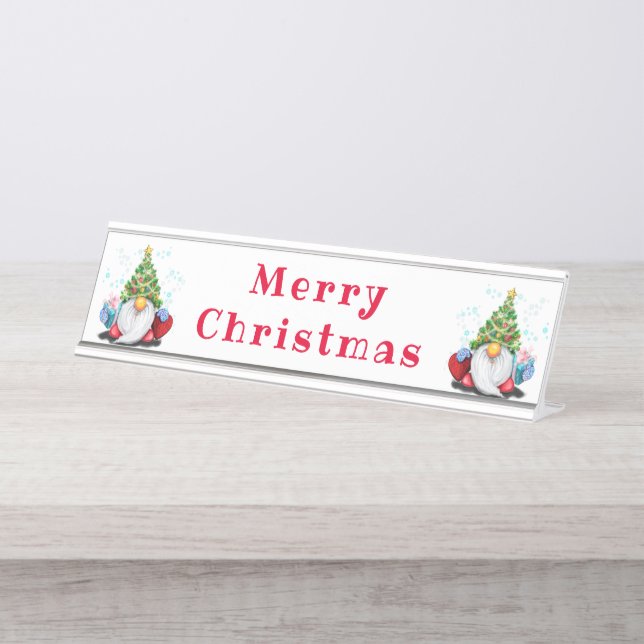 Cute Gnome Christmas Desk Name Plate (Front)