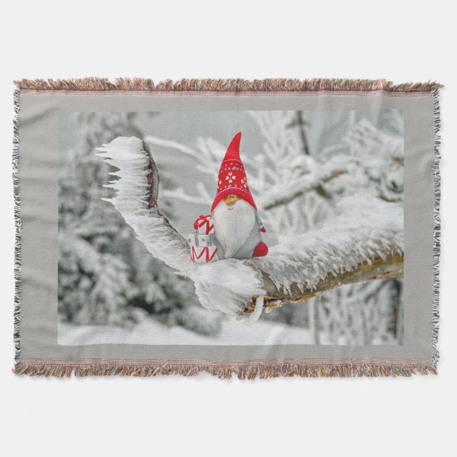 Cute Gnome Christmas Holiday Blanket Throw (Front)