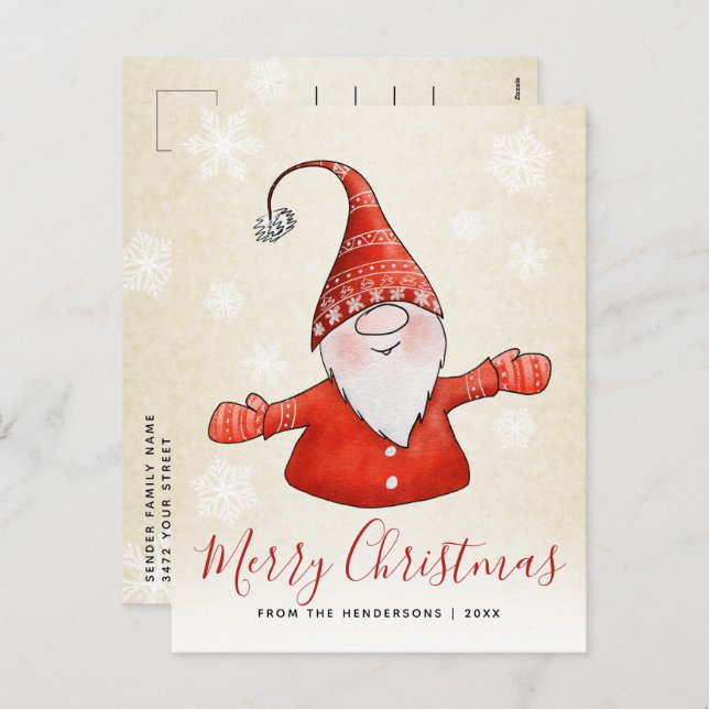 Cute Gnome Christmas Holiday Postcard (Front/Back)