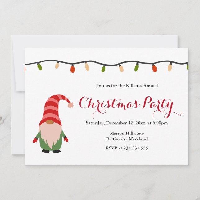 Cute Gnome Christmas Lights Holiday Party Invitation (Front)