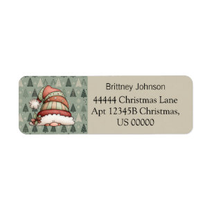 Cute Gnome Christmas Tree Pattern Beige Address  Return Address Label