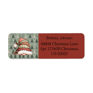 Cute Gnome Christmas Tree Pattern Red Address Return Address Label