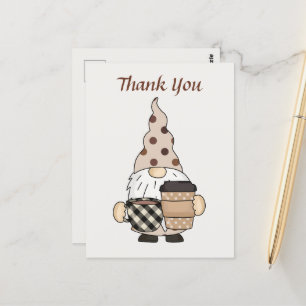 Cute gnome coffee shop vendors add text Thank you Postcard