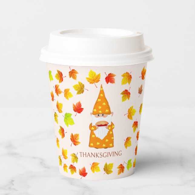 Cute Gnome & Colourful Fall Leaves Paper Cups (Front)