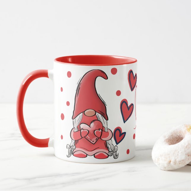 Cute Gnome Couple Love Valentine's Mug (With Donut)