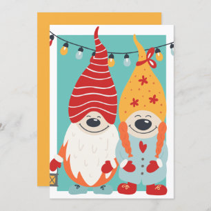 Cute Gnome Couple Personalised Christmas Holiday Card