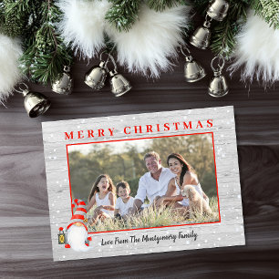Cute Gnome Custom Photo Rustic Christmas Holiday Card