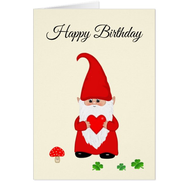 Cute Gnome Dressed in Red with Heart Birthday (Front)