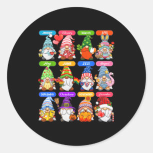 Cute Gnome Every Season Holiday Gnomes 12 Months O Classic Round Sticker