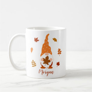 Cute Gnome Fall Custom Name Falling Leaves Coffee Mug