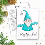 Cute Gnome Feliz Navidad Spanish 2025 Calendar Holiday Card<br><div class="desc">This unique Feliz Navidad Christmas card in a modern Nordic style features a cute gnome in teal blue and a template text to type your Family name and the year. The Spanish 2025 calendar is on the backside of the holiday card, so your loved ones can use it all year...</div>