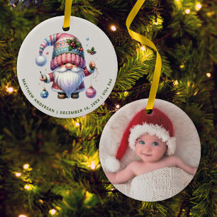 Cute Gnome First Christmas New Baby Photo Ceramic Ornament