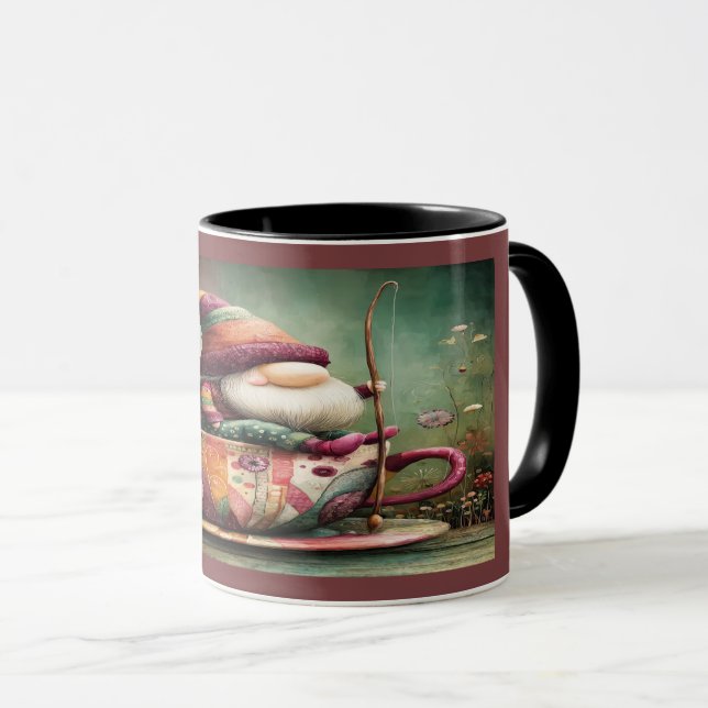 Cute Gnome Fishing in a Teacup Whimsical Mug (Front Right)