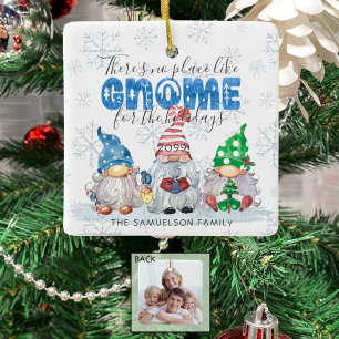 Cute GNOME FOR THE HOLIDAYS Family Photo Ceramic Ornament