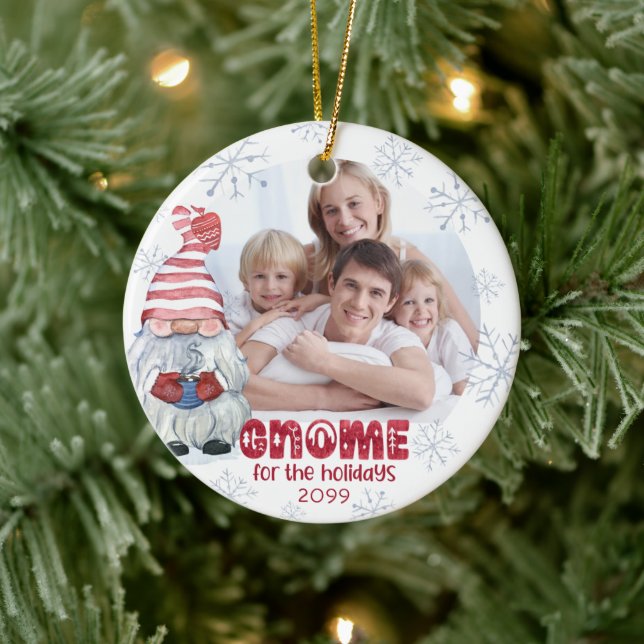 Cute GNOME FOR THE HOLIDAYS Photo Personalized Ceramic Ornament (Tree)