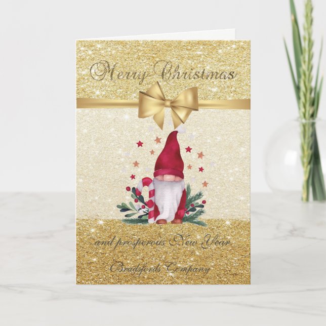 Cute Gnome Glittery,Corporate Holiday Card (Front)