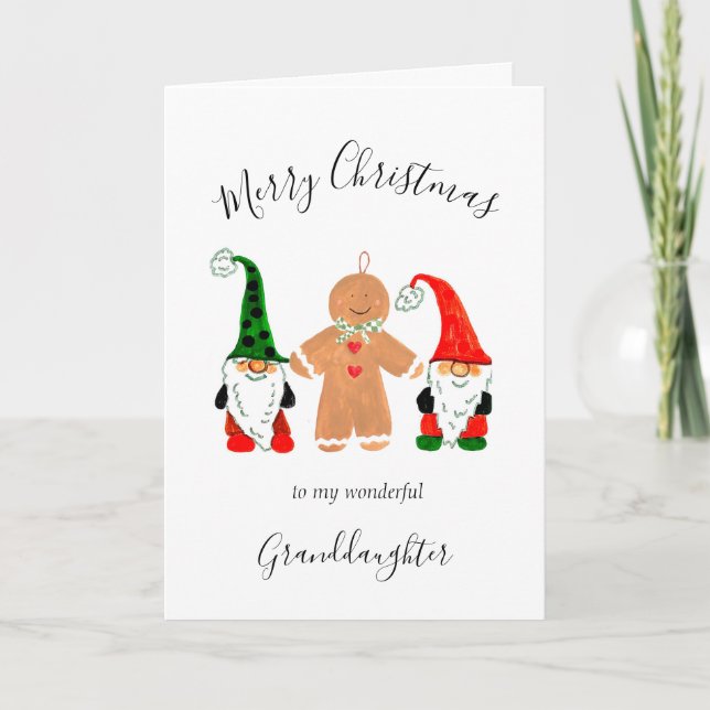 Cute Gnome Granddaughter Christmas Gingerbread man Holiday Card (Front)