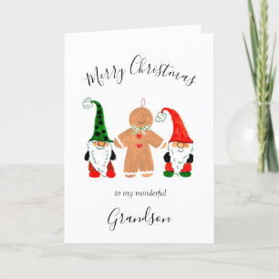 Cute Gnome Grandson Christmas Gingerbread man Holiday Card