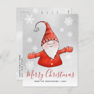 Cute Gnome Grey Red Christmas Holiday Postcard
