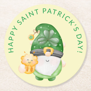 Cute Gnome Happy Saint Patricks Day Party Round Paper Coaster
