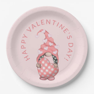 Cute Gnome Happy Valentines Day Party Paper Plate
