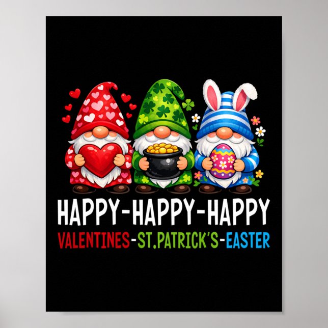 Cute Gnome Happy Valentines St Patricks Easter Hol Poster (Front)