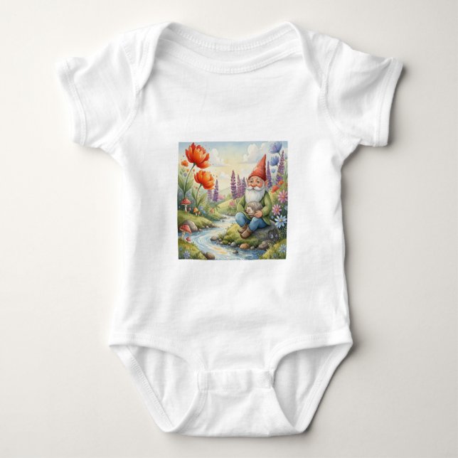 Cute gnome hedgehog custom baby bodysuit (Front)