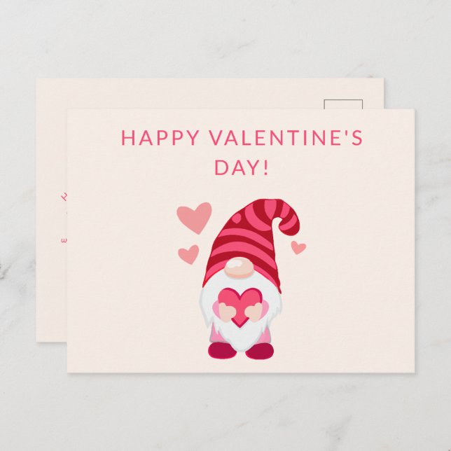 Cute Gnome Holding Heart Classroom Valentine's Day Holiday Postcard (Front/Back)