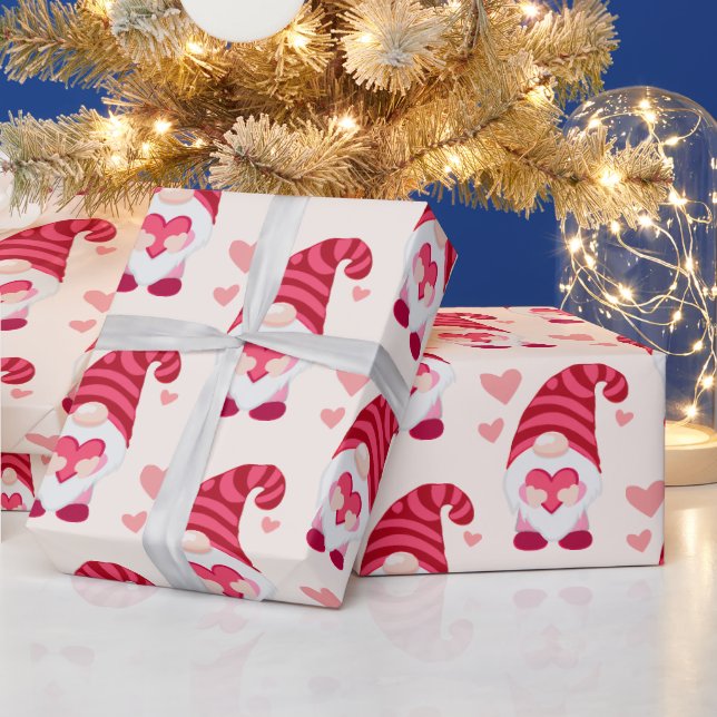 Cute Gnome Holding Heart Valentine's Day Wrapping Paper (Holidays)