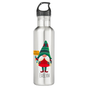 Cute Gnome Holding Placard with Greetings 710 Ml Water Bottle