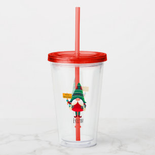 Cute Gnome Holding Placard with Greetings Acrylic Tumbler
