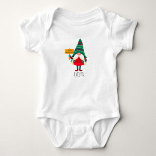 Cute Gnome Holding Placard with Greetings Baby Bodysuit