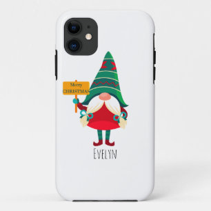 Cute Gnome Holding Placard with Greetings iPhone 11 Case