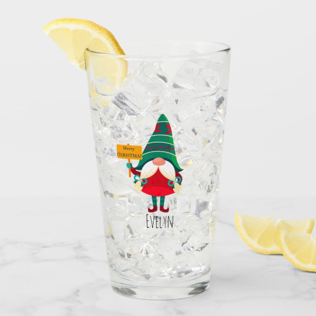 Cute Gnome Holding Placard with Greetings Glass (Front Ice)