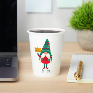 Cute Gnome Holding Placard with Greetings Paper Cups