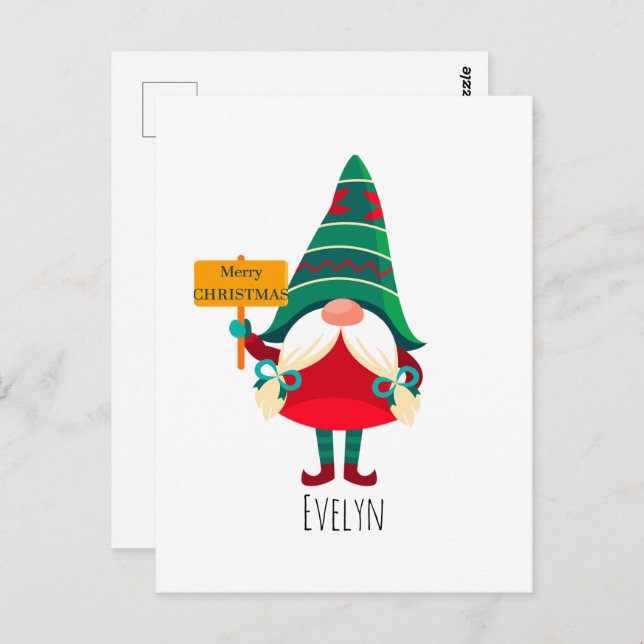 Cute Gnome Holding Placard with Greetings Postcard (Front/Back)