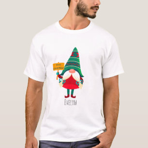 Cute Gnome Holding Placard with Greetings T-Shirt