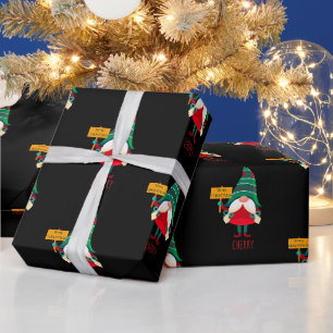 Cute Gnome Holding Placard with Greetings Wrapping Paper
