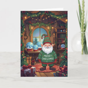Cute Gnome In a Snow-Globe Workshop Holiday Card