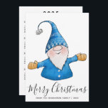 Cute Gnome in Blue 2025 Calendar Merry Christmas Holiday Card<br><div class="desc">This unique Christmas Holiday card features a cute gnome in blue,  Merry Christmas greetings and a template text to type your Family name and the year. 2025 calendar is on the backside on a white background.</div>