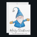 Cute Gnome in Blue 2025 Calendar Merry Christmas Holiday Card<br><div class="desc">This unique Christmas Holiday card features a cute gnome illustration,  Merry Christmas greetings and a template text to type your Family name and the year. 2025 calendar is on the backside and is decorated with a snowflake pattern. Cheerful gnome is in blue on this design.</div>