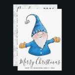 Cute Gnome in Blue 2025 Calendar Merry Christmas Holiday Card<br><div class="desc">This unique Christmas Holiday card features a cute gnome illustration,  Merry Christmas greetings and a template text to type your Family name and the year. 2025 calendar is on the backside and is decorated with a snowflake pattern. Cheerful gnome is in blue on this design.</div>