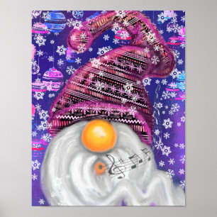 Cute Gnome In Purple Hat Sings A Christmas Song Poster