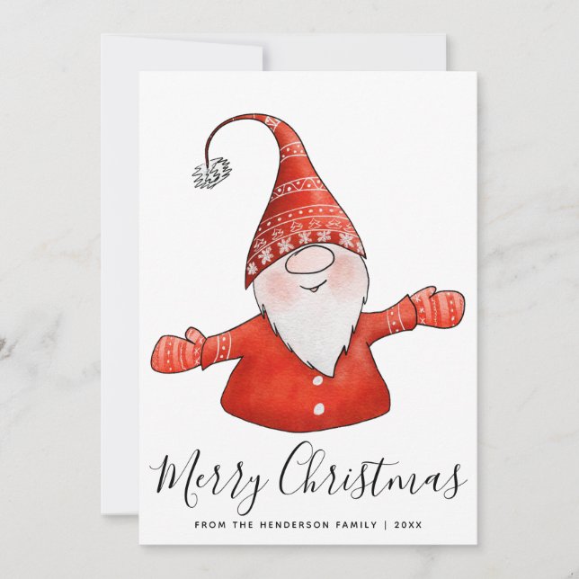 Cute Gnome in Red 2025 Calendar Merry Christmas Holiday Card (Front)