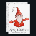 Cute Gnome in Red 2025 Calendar Merry Christmas Holiday Card<br><div class="desc">This unique Christmas Holiday card features a cute gnome illustration,  Merry Christmas greetings and a template text to type your Family name and the year. 2025 calendar is on the backside and is decorated with a snowflake pattern. Cheerful gnome is in red on this design.</div>
