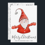 Cute Gnome in Red 2025 Calendar Merry Christmas Holiday Card<br><div class="desc">This unique Christmas Holiday card features a cute gnome illustration,  Merry Christmas greetings and a template text to type your Family name and the year. 2025 calendar is on the backside and is decorated with a snowflake pattern. Cheerful gnome is in red on this design.</div>